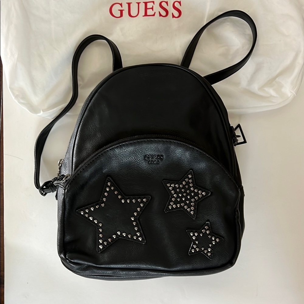 GUESS Black Star-Studded Leather Backpack